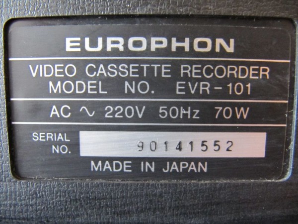 Betamax Europhon EVR-101 Typenschild